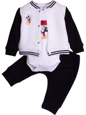 %100 Pamuklu Mickey Mause Fitilli Zıbınlı Bebek 3'lü Takım