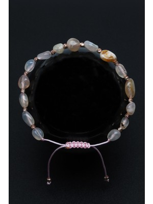 Alibaba Doğaltaş Flower Agate Doğal Taş Makrome Örme Bileklik Küre Kesim