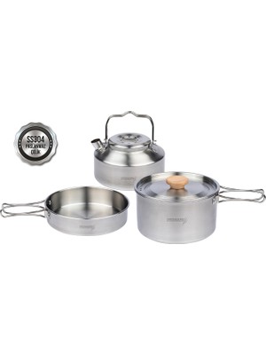 Proware Kamp Pişirme Seti Paslanmaz Çelik Dayanıklı ve Hafif Taşınabilir 1600 ml