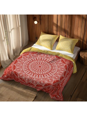 The Lucid Lab Red / Yellow Bohemian Mandala Çift Taraflı Nevresim Takımı - 160  cm   x  220  cm