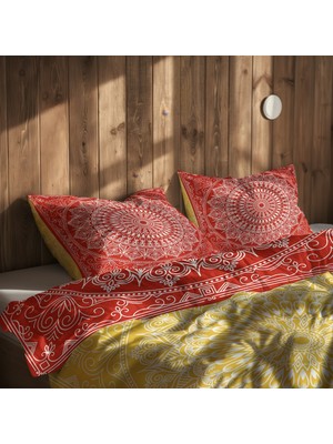 The Lucid Lab Red / Yellow Bohemian Mandala Çift Taraflı Nevresim Takımı - 160  cm   x  220  cm