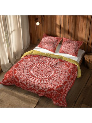 The Lucid Lab Red / Yellow Bohemian Mandala Çift Taraflı Nevresim Takımı - 160  cm   x  220  cm