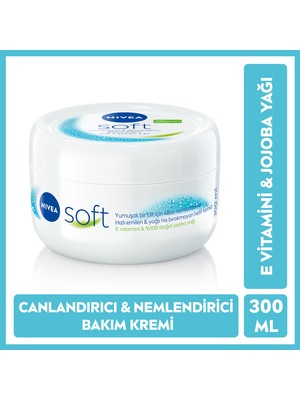 Nivea Soft Nemlendirici Bakım Kremi 300ml, Jojoba Yağı, Hızlı Emilir, Yağlı His Bırakmaz, El Yüz Vücut
