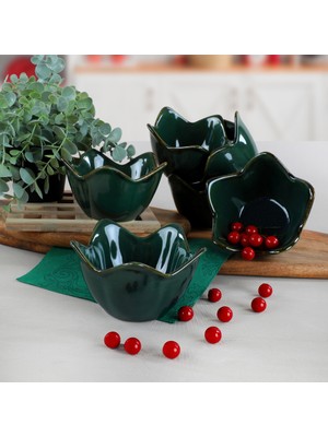 Keramika Yılbaşı Zümrüt  Zambak Çerezlik / Sosluk 12 Cm 6 Adet
