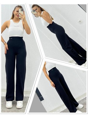 Bol Paça Toparlayıcı Şardonlu Siyah Tayt