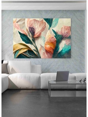 Artarilion Mavi Pembe Çiçek Detaylı Kanvas Tablo Hd Dijital Baskı Kanvas Salon Tablosu
