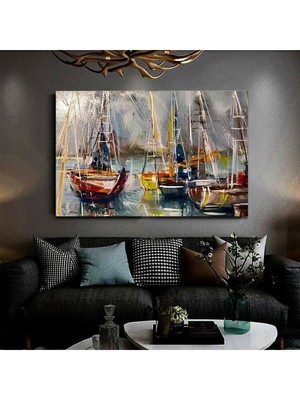 Artarilion Limandaki Tekneler Kanvas Tablo Yağlı Boya Görünümlü Kanvas Duvar Dekoru