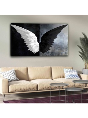 Artarilion Siyah Beyaz Melek Kanatları Kanvas Tablo Modeli Yeni Ev si Şık Modern Tablo