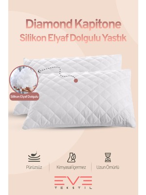 2 Adet Diamond Serisi Kılıflı Fermuarlı Yıkanabilir Antialerjik Silikon Elyaf Yastık 50x70cm 800 gr