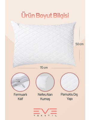 2 Adet Diamond Serisi Kılıflı Fermuarlı Yıkanabilir Antialerjik Silikon Elyaf Yastık 50x70cm 800 gr