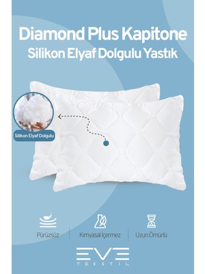 2 Adet Diamond Plus Serisi Kılıflı Fermuarlı Yıkanabilir Antialerjik Silikon Elyaf Yastık 50x70cm 800 gr