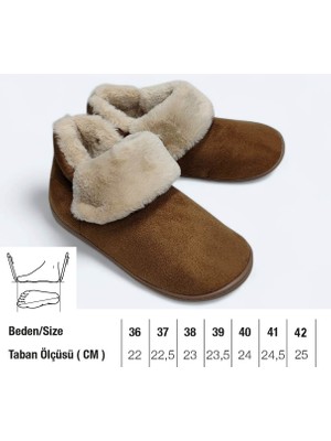 Gezer Rahat Taban Içi Kürklü Kaşe Panduf Ev Iş Ofis Ayakkabısı Sıcacık Ev Botu