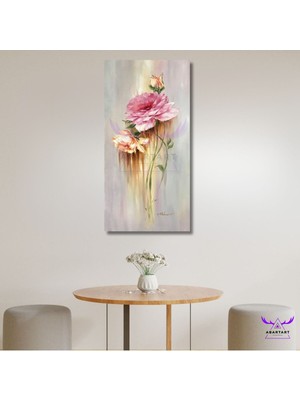 Tekli Panoramik Dikey Kanvas Yağlı Boya Görünümlü Soft Renkli Güller