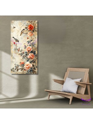 Tekli Panoramik Dikey Kanvas Duvar Tablosu Soft Pembe Çiçekler
