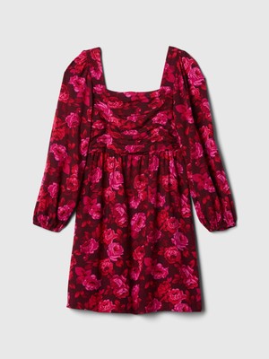 Gap Kız Çocuk Pembe Desenli Puff Kol Elbise