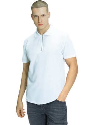 Blinky London Textured Fermuarlı Polo Yaka T-Shirt