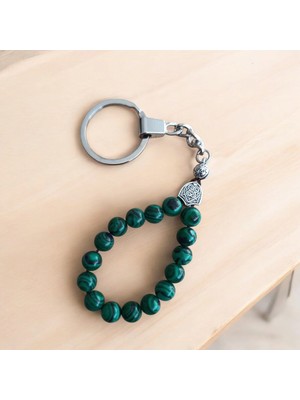 Mga Doğaltaş Malahit Taşı Tesbih Anahtarlık - Malakit Taşı - Doğal Taş Anahtarlık - Tesbih Anahtarlık Sertifikalı  Doğal Taş Tesbih