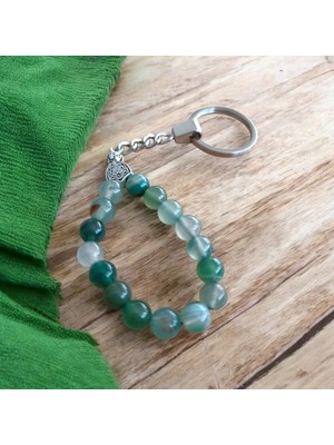 Mga Doğaltaş Yeşik Akik Taşı Tesbih Anahtarlık - Doğal Taş Anahtarlık - Tesbih Anahtarlık Sertifikalı  Doğal Taş Tesbih