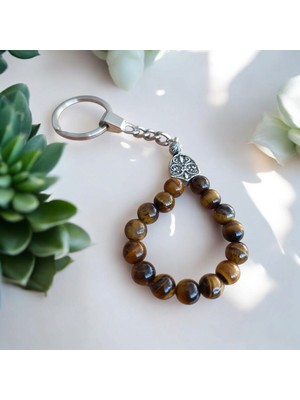 Mga Doğaltaş Kaplan Gözü Taşı Tesbih Anahtarlık - Doğal Taş Anahtarlık - Tesbih Anahtarlık Sertifikalı  Doğal Taş Tesbih