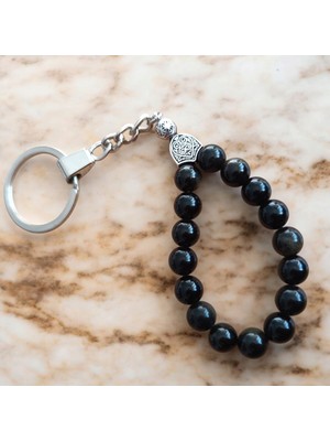 Mga Doğaltaş Siyah Hematit Taşı Tesbih Anahtarlık - Doğal Taş Anahtarlık - Tesbih Anahtarlık Sertifikalı  Doğal Taş Tesbih