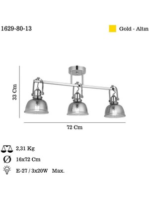 Mago Altın 3'lü Plafonyer Avize 3XE27