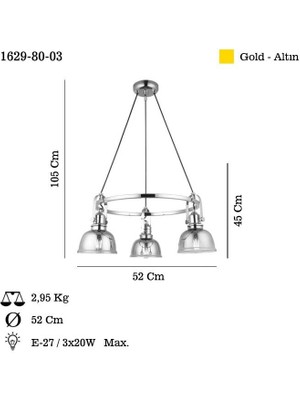 Mago Altın 3'lü Sarkıt Avize 3XE27