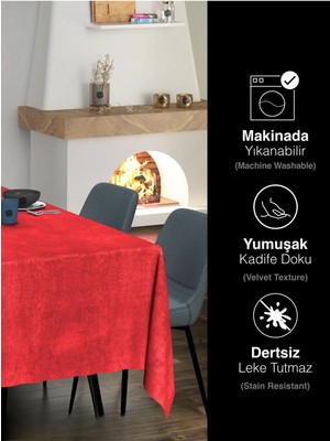 Sima Home Kadife Dokulu Kırmızı Masa Örtüsü