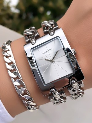 Homies Marka Çelik 2 Zincir Kadın Saat 3 Atm Su Geçirmezlik 2 Yıl Güvenceli Faturalı Bileklik Hediyeli