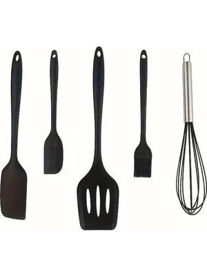 Safestore Isıya Dayanıklı Yanmaz Yapışmaz Silikon Spatula Seti 5 Parça Siyah