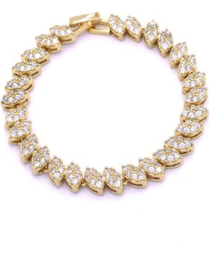 Bz Altın Kaplama Zirkon Taşlı Oval Şekilli Bileklik BLK-801