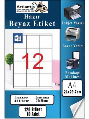 Artlantis A4 Hazır Etiket 70X70 mm 10 Sayfa 1 Paket 12 Li Kendinden Yapışkanlı Fotokopi Lazer Inkjet Kağıdı Yazıcılar Için Uyumlu