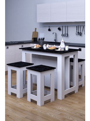 Moka Park AVM Tabureli 4 Kişilik Dikdörtgen Şık Mutfak  Adası  Mutfak Masası Yemek Masası