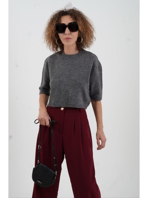 Zelish My Sister Gri Yarım Kol Kısa Kazak