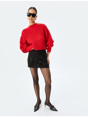 Koton x Sibil Çetinkaya - Uzun Kollu Yuvarlak Yaka Çift Taraflı Düğme Kullanımlı Crop Örme Hırka 5WAK90622HT