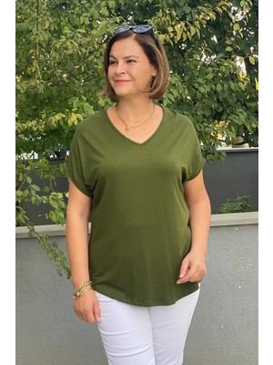 Mia Butik Büyük Beden Yeşil Minnoş Bluz