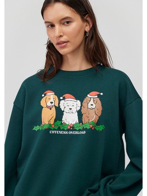 Yılbaşı Köpek Baskılı Yeşil SWEATSHIRT1S10337-71932