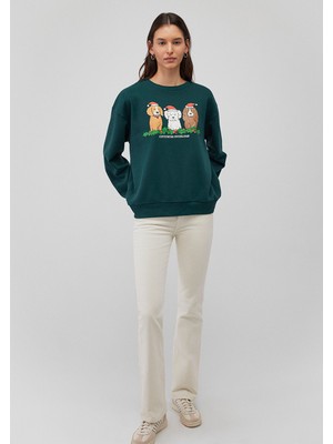 Yılbaşı Köpek Baskılı Yeşil SWEATSHIRT1S10337-71932