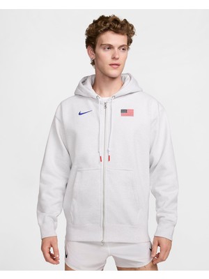 Nike Usa Solo Swoosh Men's Nike Full-Zip Hoodie Erkek Gri Polarlı Kapüşonlu Sweatshirt FJ3427-051