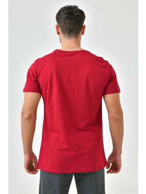 Bordo Baskı Detaylı O Yaka Standart Kalıp Erkek T-Shirt