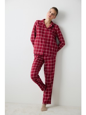 Aria Checked Kırmızı Gömlek Pantolon Pijama Takımı