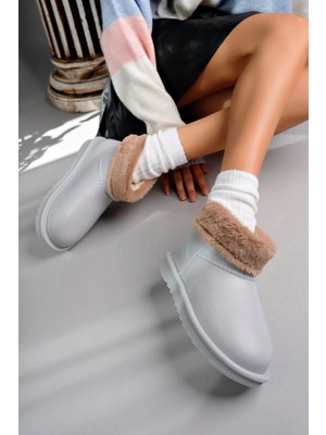 Kazax Mordi Gri Oval Burunlu Su Geçirmez Içi Kürklü  Bot