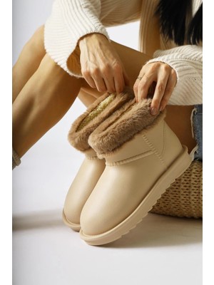 Kazax Mordi Bej Oval Burunlu Su Geçirmez Içi Kürklü  Bot