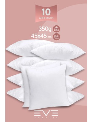 Eve Tekstil 10 Adet Throw Serisi Antialerjik  Silikon Elyaf Dolgulu Kırlent Iç Kare Yastık 45 x 45 cm  350GR