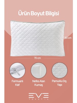 Eve Tekstil 10 Adet Klima x  Serisi Kılıflı Fermuarlı Klimali Antialerjik Silikon Elyaf Yastık 50 x 70 cm  900 gr