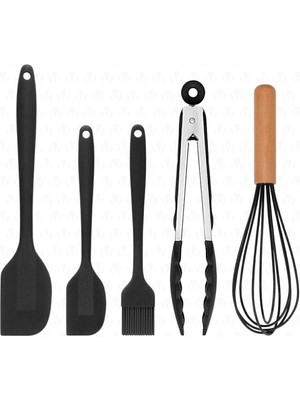 Valletta Fugazi Isıya Dayanıklı Yanmaz Yapışmaz Silikon Spatula Seti 5 Parça Siyah