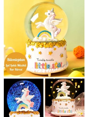 Little Star Unicorn Kar Küresi Orta Boy Işıklı Müzikli 12CM Özel Hediyelik