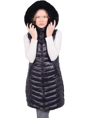 Rays 8000 Kapüşonlu Uzun Şişme Yelek Siyah