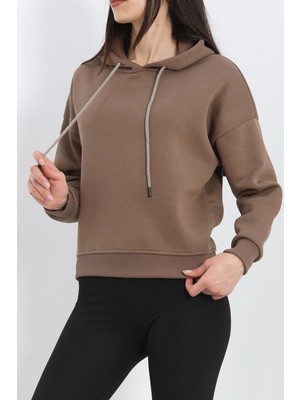 Civetta Kapşonlu 3 Iplik Crop Sweat Açıkkahve - 20969.1878.