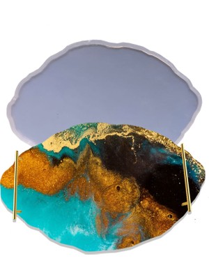 Tahtakale Toptancı Epoksi Silikon Kalıp Yerli Oval Dalgalı Nişan ve Söz Tepsi Kalıbı 34.5 x 24.5 cm