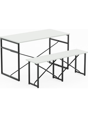 Eportatif Masa Takımı Bench Bank Masa Seti 120 x 60 Mutfak ve Yemek Masası Beyaz 1560